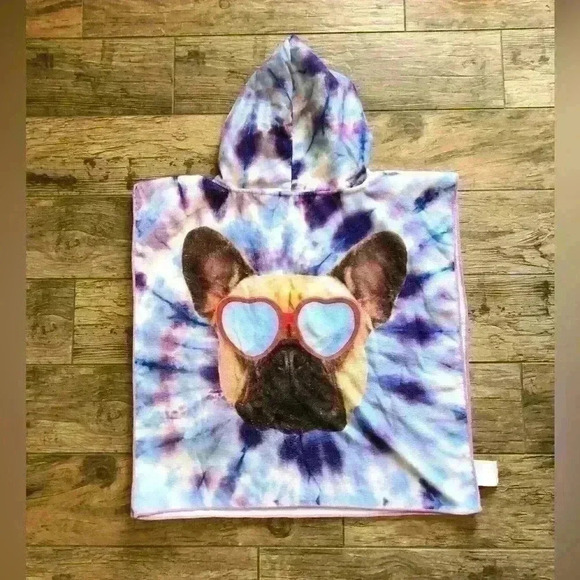 Frenchie with Sun Glasses Tie-Dye Purple Hoodie Towel Children' s size - Picture 2 of 2